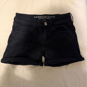 American Eagle Outfitters Women's Black Denim Roll-Cuff Shorts, Size 2